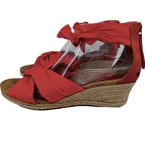 UGG Womens Yarrow Wedge Espadrille Sandal Size 9 Coral Red‎ Bow Tie Ankle Zip